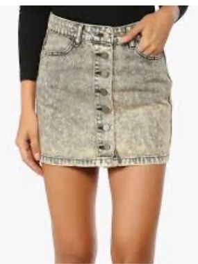 Forever 21 Acid-Wash Button-Front Mini Skirt - Gray